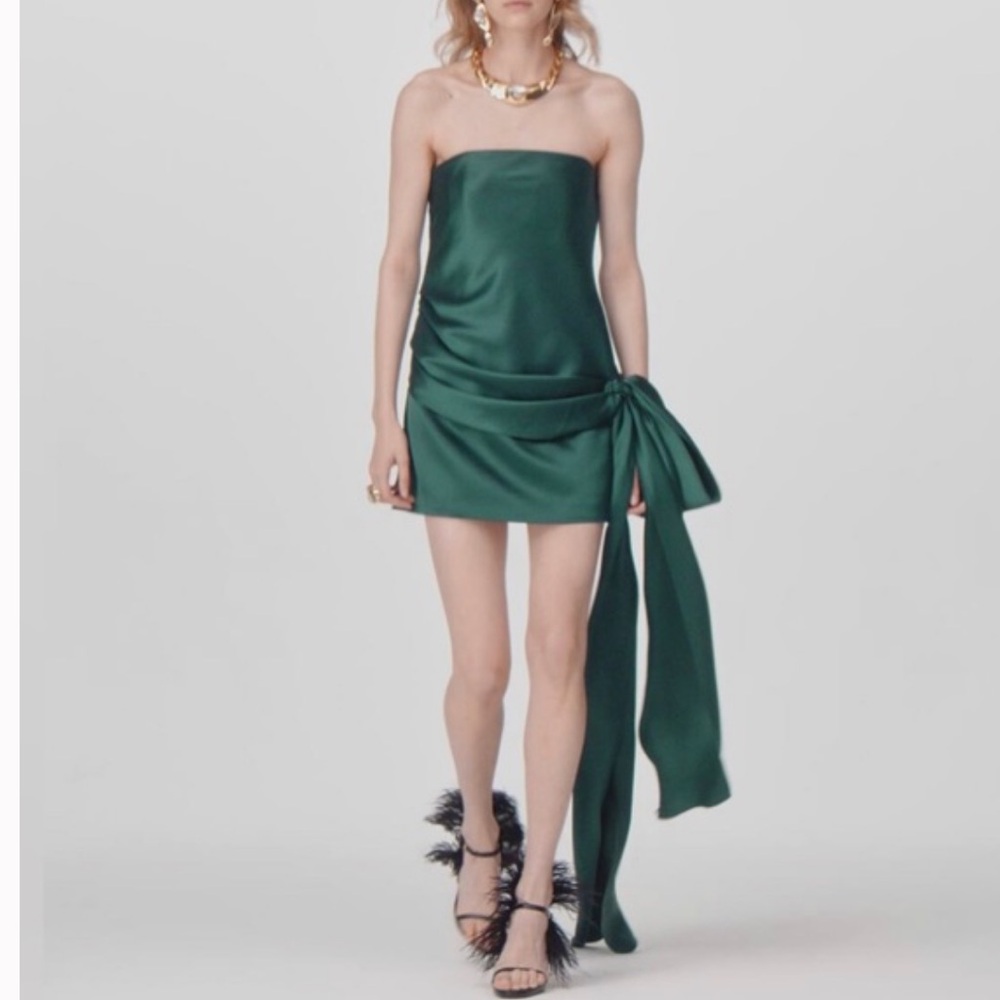 Zara Limited Edition Green Satin effect cocktail Holiday Party mini dress Sz L
